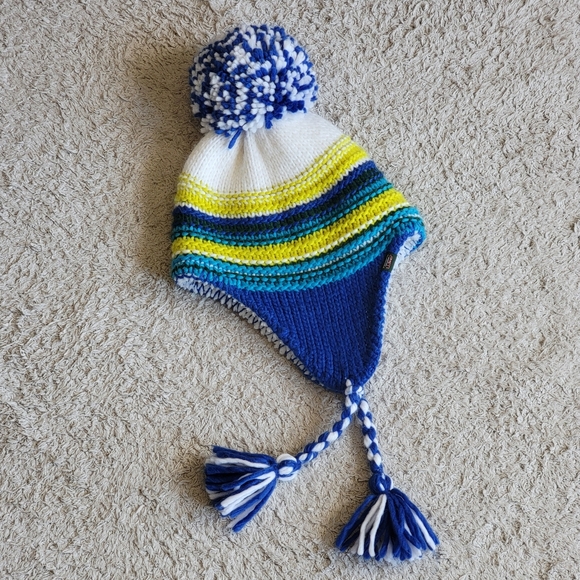 L.L.Bean Kids' Stripe Peruvian Hat, Blue and Yellow, S-M - Picture 1 of 6